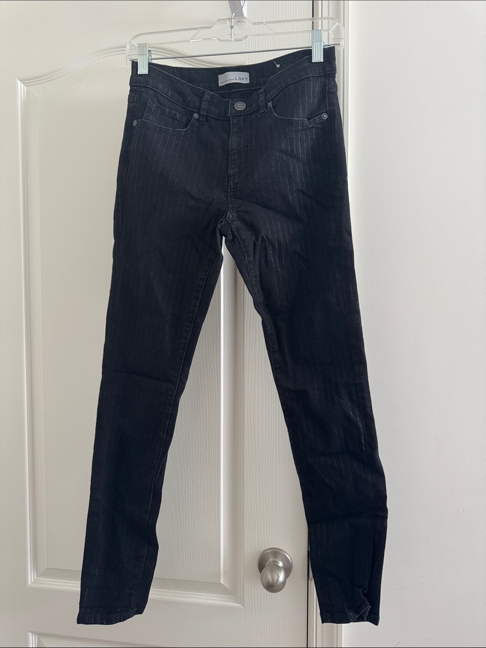 LOFT Black Pinstripe Skinny Jeans